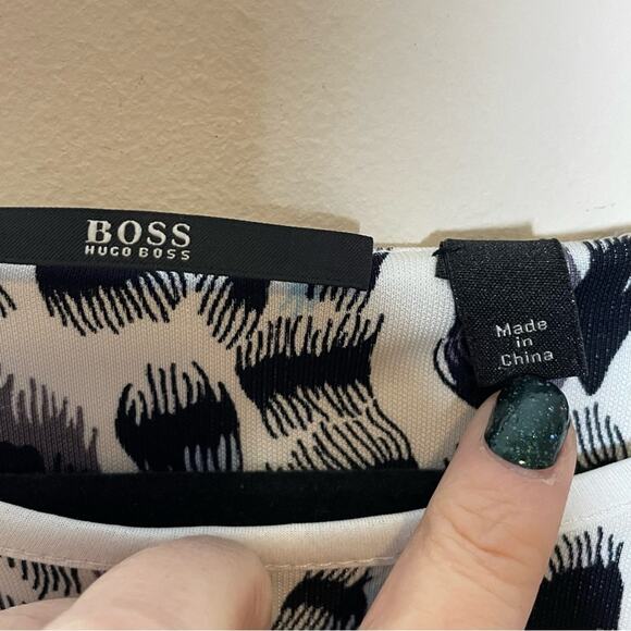 BOSS Hugo Boss white, black & white leopard print jersey knit dress size small - Picture 5 of 7